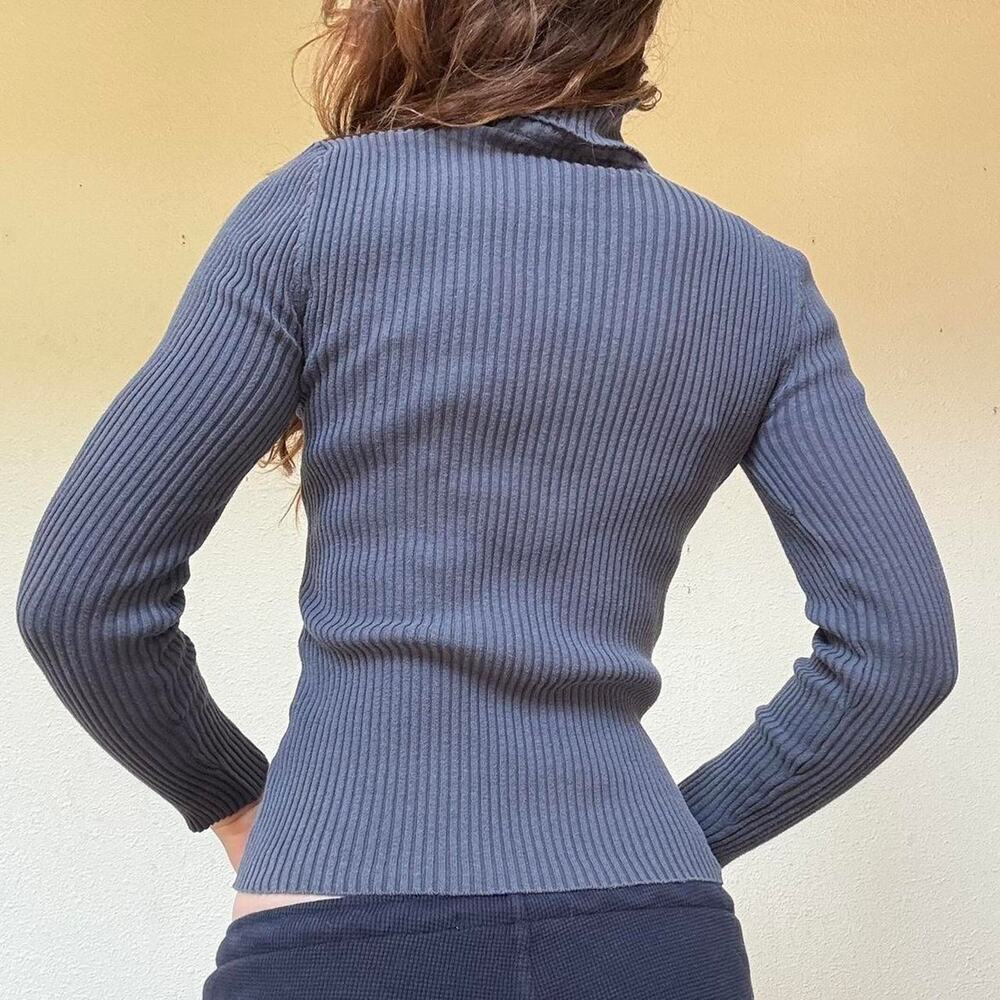 Vintage 90s grey ribbed fitted long sleeve - Picture 5 of 8